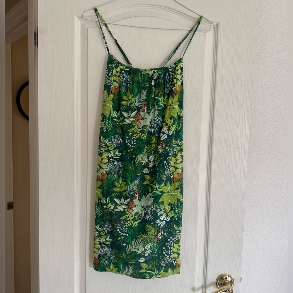NWOT Printfresh Green Tropical Oasis Print Dress Pockets Cami Nightgown XS Sage